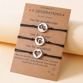 Mom Daughter Grandma Gifts Bracelet for 3 Generations Gift Bracelets Set Matching Bracelet for Grandmother Mother Mother's Day Birthday Gifts for Granddaughter 3 Heart Bracelets
