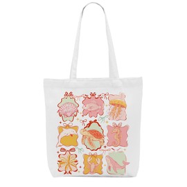 Aesthetic Coquette Bow Coastal Ocean Animals Seahorse Jellyfish Sea Turtle Gifts for Women Girls Canvas Tote Bag Beach Bag Reusable Grocery Bags for Girls Trip Bachelorette Party Shopping Vacation