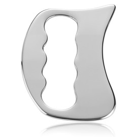 Stainless Steel Gua Sha Tool - Soft Tissue Scraping, Face & Body Massage Scraper for Skin Tightening, Back, Legs, Arms, Neck, Shoulder, Beauty Care with Travel Pouch (D Shape)