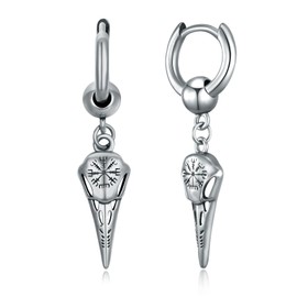 Viking Earrings Men 925 Sterling Silver Raven Skull Earrings Vintage Viking Hoop Earrings Norse Earrings Viking Jewelry Gifts for Men Women