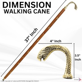 Antique Wooden Walking Cane with Brass Handle – 36 Inch Vintage Style Walking Stick for Men & Women – Elegant Golden & Brown Finish, Sturdy & Stylish Mobility Aid