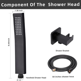 LRVBKUSAV Black square hand shower head, brass High pressure flushing With adjustable water supply elbow Wall mount connector Shower bracket and hose set