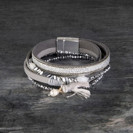 Nail Jewellery Women's Capri Glow Boho Style Wrap Bracelet with Rhinestones Magnetic Clasp, Eine Grösse, Faux Leather, Cubic Zirconia