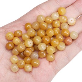 BEADIA Natural Yellow Jade Flat Cut Round Drum Stone 8mmx7mm Loose Semi Gemstone Beads for Jewelry Making 38cm