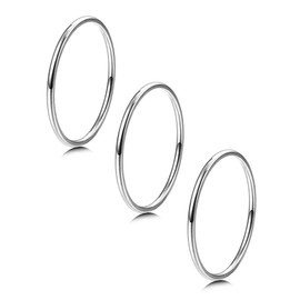 LOYALLOOK 3pcs 1mm Stainless Steel Women's Plain Band Knuckle Stacking Midi Rings Comfort Fit Silver Tone Size 4