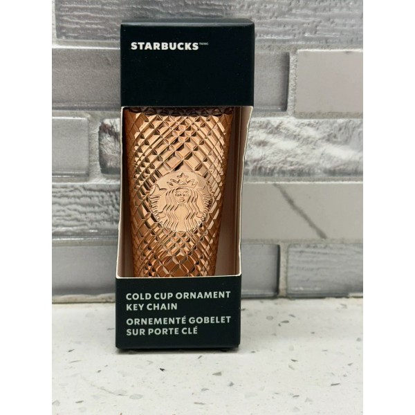 Starbucks 2023 Holiday Rose Gold Chrome Cold Cup Ornament Keychain