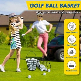 IOOBLBEI Stainless Metal Golf Ball Basket, Golf Ball Bucket with Handle, Holds 50 Balls, 2 Pack Golf Ball Container