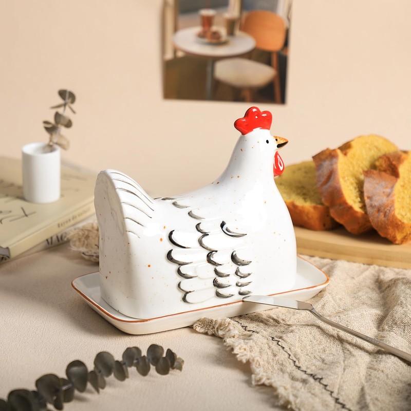 Colias Wing Retro Hen Ceramic Butter Dish with Lid Butter