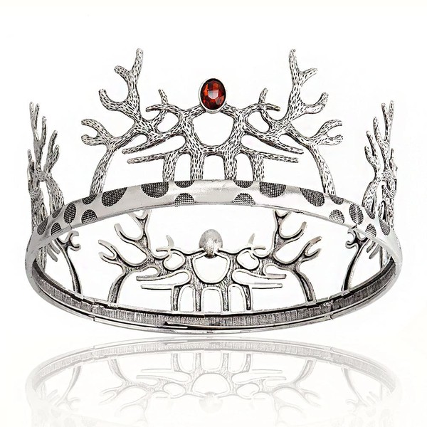 YOVECATHOU King Crown Medieval Retro Antler Round Crown For Birthday