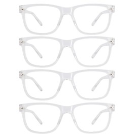 WEMOOTANTS 4 Pack Reading Glasses 5.0 for Women Men, Large Square Readers 500 Clear Frame with Spring Hinge, Mens Designer Reader Glasses