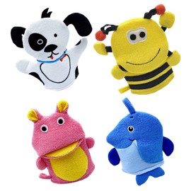 Beavorty Toddler Bath Sponge Baby Bath Mitt 4pcs Cute Animal Bath Gloves Shower Washcloths Bath Towel Kids Body Soft Scrubber for Toddler Children Bath and Shower Infant Bath Sponge