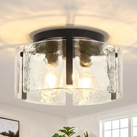 14.96'' Modern Black Semi Flush Mount Ceiling Light, Hallway Light Fixtures, 3-Light Glass Ceiling Lights for Entryway Kitchen Island Dining Room Foyer Bedroom Laundry Lighting Fixtures, UL-Listed