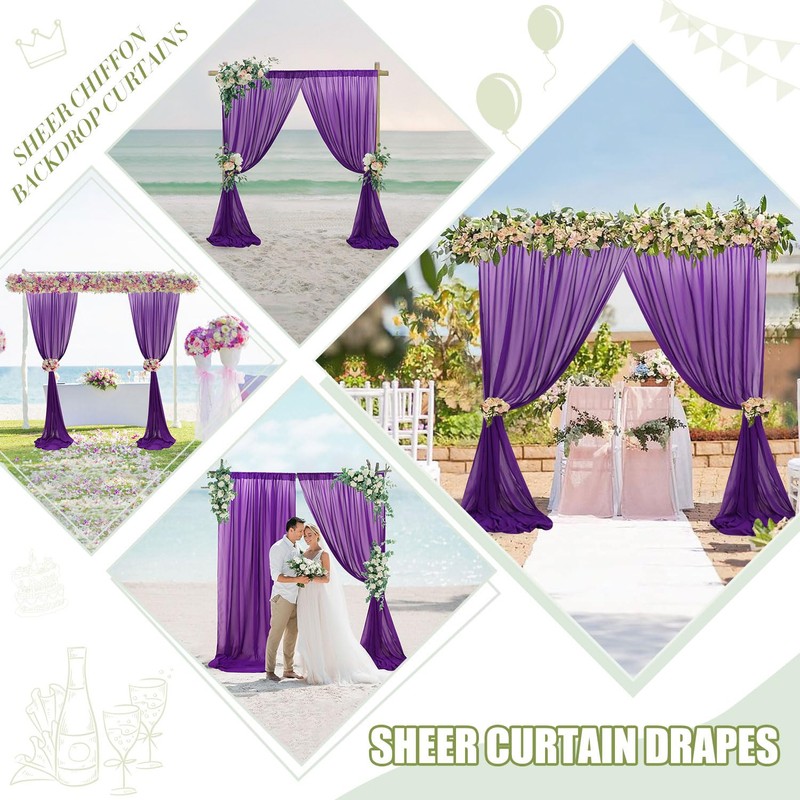 FUHSY Purple Backdrop Curtains 10x10 FT 2 Panels Chiffon Arch