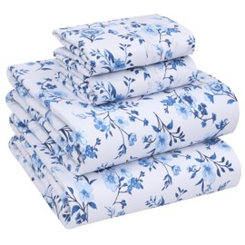 RUVANTI 100% Cotton Sheets - Crispy Cooling Percale Sheets for Twin Size Bed, Breathable & Durable Twin Sheet Set, 16 Inches Deep Pocket Sheets, Times, 3 Pieces