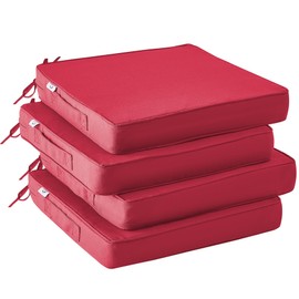 IPYNBAP Outdoor Chair Cushions Set of 4,Waterproof Outdoor Seat Cushions for Patio Furniture,Patio Chair Cushions with Handle and Ties,Square Corner Outdoor Chair Pads,19" x 19" x 3", Burgundy