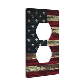 American Flag Rustic Wood Decor Print Light Switch Plate Cover Plastic Wall Plates (Single Gang Electrical Switch Duplex Outlet Cover)