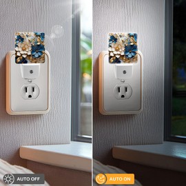 Jahiona LED Night Light Lamp with Smart Sensor Dusk to Dawn Sensor,Gold and Blue Flowers Night Light Daylight White,0.5W Plug-into Wall for Adults,Bedroom,Bathroom,Hallway,Kitchen