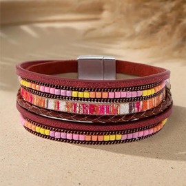 Long tiantian Leather Wrap Bracelets for Women Western Outfit Accessories Boho Cuff Bangle Bracelets Crystal Bead Bracelet with Clasp Jewelry Gifts for Women Trendy 2025