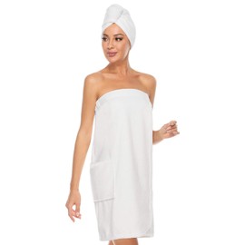 ROSYLINE Bath Towel for Women Towel Wrap with Hair Drying&Adjustable Closure White L