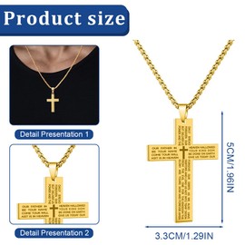 Teegxddy Cross chain, stainless steel cross chain, men's necklace, cross necklace for men and women, cross pendant with 60 cm chain, birthday, Easter, Thanksgiving gift, gold, Stainless Steel