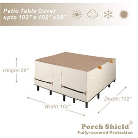 Porch Shield Patio Table Cover - Waterproof Outdoor Dining Table and Chairs Furniture Set Cover Square - 102 x 102 inch, Light Tan & Khaki