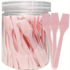 100 Pink Multipurpose Make Up and Cosmetic Spatulas in Tub, Plastic Disposable for Appilcation of Make-up or for hygenically demostrating creams and gels.
