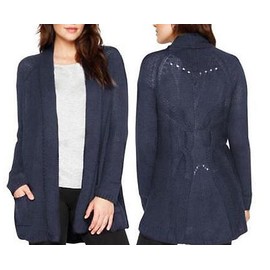 Matty M Women's Wool Blend Crochet Open Front Cardigan Sweater (Navy, Small)