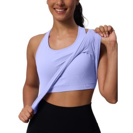 Seamless Womens Breathable Workout Tank Tops Racerback Crew Neck Sleeveless Running Athletic Shirts