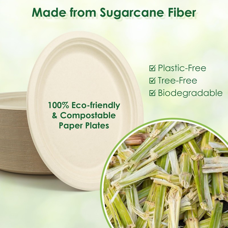 FEHHTO 100% Compostable Oval Paper Plates, 12.5Inch 50Pack Disposable Heavy
