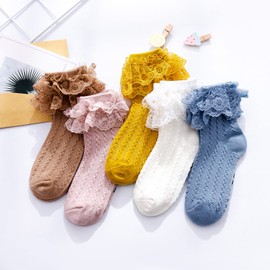 Taous Assam Newborn Baby Girls Socks Toddler Lace Ruffle Frilly Ankle Dress Sock for Infants 5 Pairs Lace Size 12-24 Months