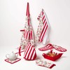 HOMESCAPES Reversible Bread Basket Double Design Fabric Red Striped Pattern