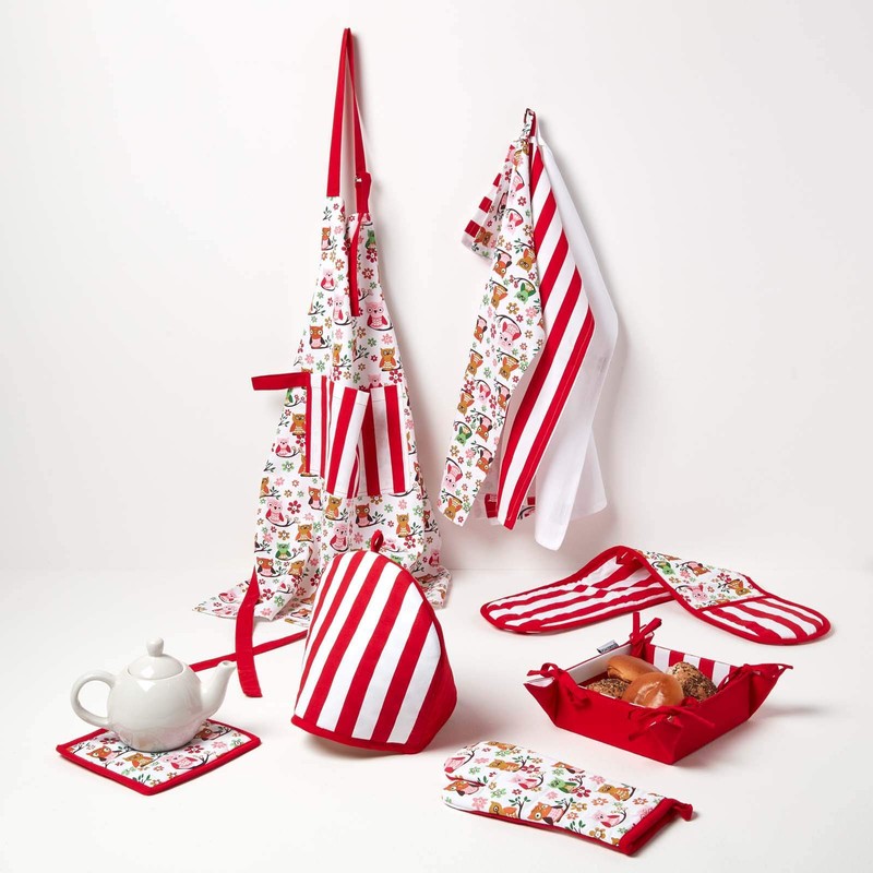 HOMESCAPES Reversible Bread Basket Double Design Fabric Red Striped Pattern