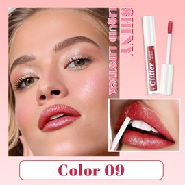 AMY'S DIARY Cherry Red Glitter Liquid Lipstick, Shimmer Metallic Lip Gloss, Long-Lasting Waterproof Lip Color, High Shine Sparkle Makeup,Lip makeup for woman (Sunset Bronze 9#)