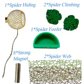 Okueejur 6 Pcs Jumping Spider Accessories Set - Jumping Spider Habitat with Hemp Rope, Jumping Spider Leaf-Shaped Ledges, 2PcsJumping Spider Web for Jumping Spider Enclosure