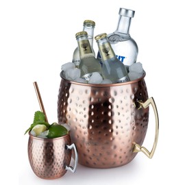 Buddy´s Bar - Moscow Mule Bottle Cooler, 5 Litre Volume, Premium Stainless Steel Cooler, Food Safe, Hammered Effect, Giant Cocktail Cup, Hammered Antique Copper (1 Pack)