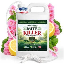 Dust Mite Spray for Home, Mite Killer for Chicken, Carpet, Bird & Rat Mites – Fast-Acting Botanical Surface Spray, Non-Staining & Non-Greasy – Smart Grower Mite Defender, Family & Pet Area Safe, 128oz