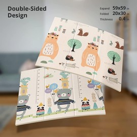 UANLAUO Foldable Baby Play Mat, Extra Large Waterproof Activity Playmats for Babies,Toddlers, Infants, Play & Tummy Time, Foam Baby Mat for Floor with Travel Bag (Bear(59x59x0.4inch))