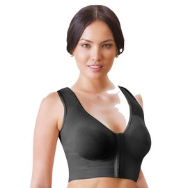 Annette Women's Post-Surgical Front Close Longline Recovery-Sleep Bra, Black, L-XL