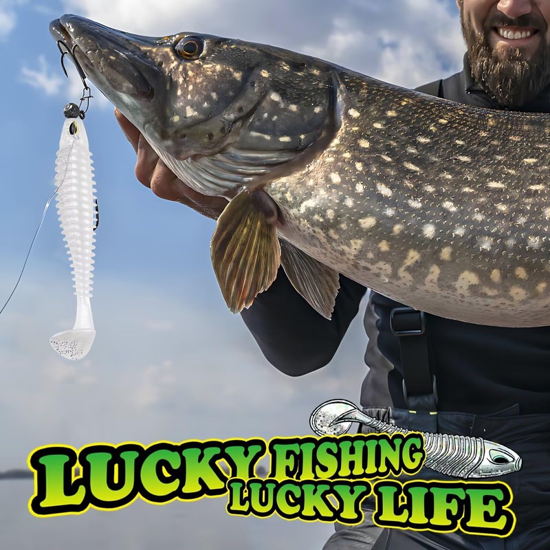 LUCKYFISHING Paddle Tail Swimbaits 16 PCS Fishing Lures Soft Plastic