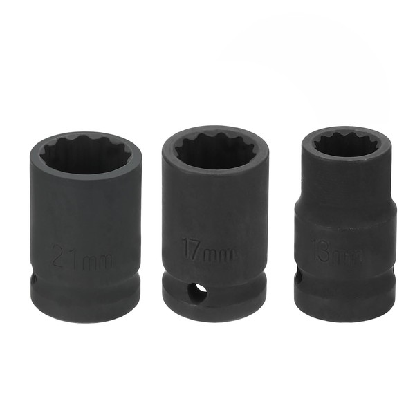 12-kant-Schlag-Stecknuss, 1/2-Zoll-Antrieb, 13/17/21 mm, metrische Spindel-Achsenmutter-Stecknuss, 38 mm Länge, Nuss,