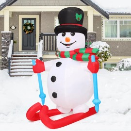 Hot Selling 5.6 FT Inflatable LED Christmas Snowman Skis with Blow Snow Effect Factory Price Christmas Decorationscolor: Snowman, size: Large