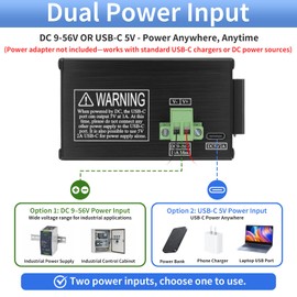 ATROODAC 12 Port Gigabit Ethernet Switch, Unmanaged Industrial Network Switch, Dual Power Input (USB-C 5V/DC 9-56V), 10/100/1000 Mbps, Plug & Play, DIN-Rail & Wall Mount, for Home, Office & Automation
