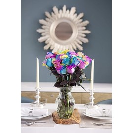 KaBloom PRIME NEXT DAY DELIVERY : Valentine's Day Collection - Bouquet of 12 Rainbow Roses with Vase Gift for Birthday, Sympathy, Anniversary, Get Well, Thank You, Valentine, Mother’s Day Flowers