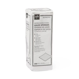 Medline Nonsterile Gauze Sponge, 16-Ply, 4" x 4", Bag of 200