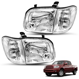 JSBOYAT Headlight Assembly Fit for 2005 2006 Toyota Tundra 4-door Double/Crew Cab 2005-2007 Sequoia Headlamps W/Corner Lights Chrome Housing Clear Reflector