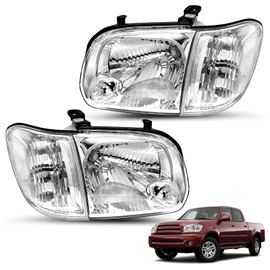 JSBOYAT Headlight Assembly Fit for 2005 2006 Toyota Tundra 4-door Double/Crew Cab 2005-2007 Sequoia Headlamps W/Corner Lights Chrome Housing Clear Reflector