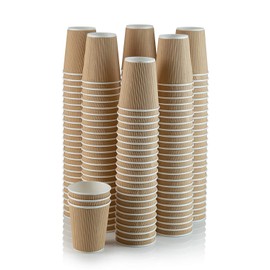 We Can Source It Ltd – 8oz. Brown Kraft Ripple Paper Cups with Lids – Eco-Friendly 100% Compostable Recyclable – Great for Tea, Coffee, Hot Drinks Takeaway – 100 Pack