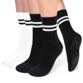 NEDLON (4 pairs) Pilates Grip Socks For Women Non-Slip (Size 35-40) Non-Slip Socks, Yoga, Gym, Training, Barre, Slippers Breathable, soft Yoga Socks (Standard, White + White + Black + Black)