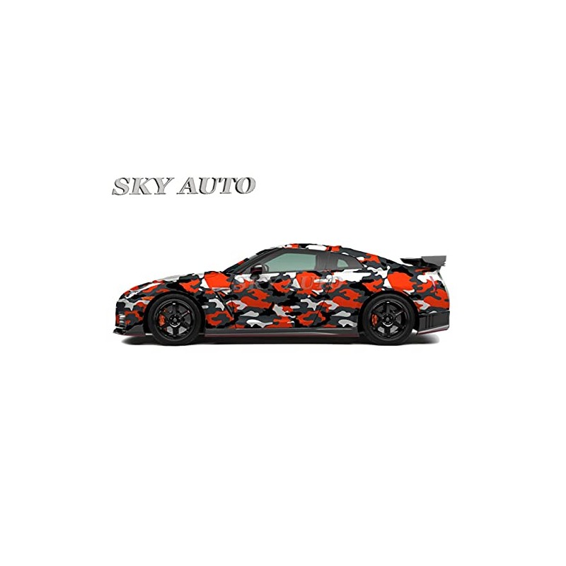 RED-Orange Black White Gray Camouflage Vinyl Car Wrap Film Sheet