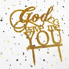 Decoración de pastel de boda God Gave Me You para decoración de boda, compromiso, fiesta de matrimonio (acrílico dorado con purpurina)